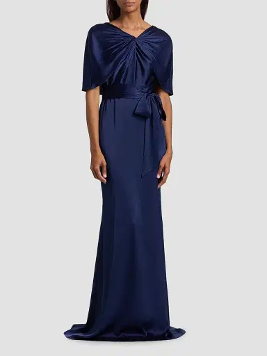 BADGLEY MISCHKA Women's Hammered Satin Cape Sleeve Gown - Navy - Size 16 | Thumbnail 3 BADGLEY MISCHKA Women's Hammered Satin Cape Sleeve Gown - Navy - Size 16 | Thumbnail 3
