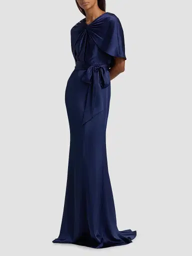 BADGLEY MISCHKA Women's Hammered Satin Cape Sleeve Gown - Navy - Size 16 | Thumbnail 4 BADGLEY MISCHKA Women's Hammered Satin Cape Sleeve Gown - Navy - Size 16 | Thumbnail 4
