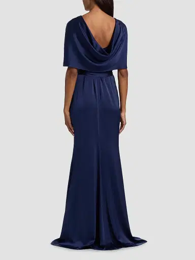BADGLEY MISCHKA Women's Hammered Satin Cape Sleeve Gown - Navy - Size 16 | Thumbnail 5 BADGLEY MISCHKA Women's Hammered Satin Cape Sleeve Gown - Navy - Size 16 | Thumbnail 5