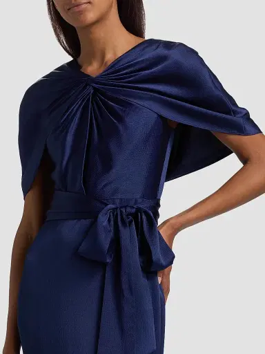 BADGLEY MISCHKA Women's Hammered Satin Cape Sleeve Gown - Navy - Size 16 | Thumbnail 6 BADGLEY MISCHKA Women's Hammered Satin Cape Sleeve Gown - Navy - Size 16 | Thumbnail 6
