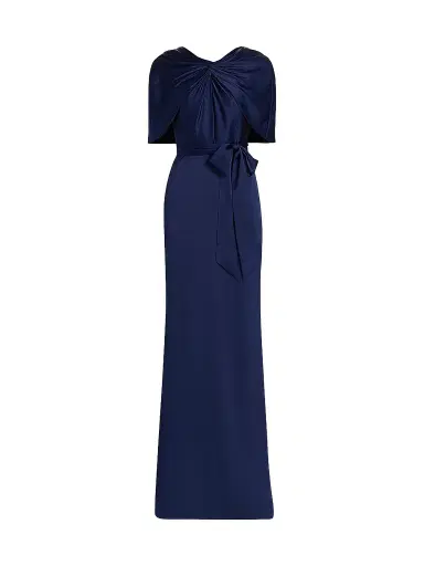 BADGLEY MISCHKA Women's Hammered Satin Cape Sleeve Gown - Navy - Size 16 | Thumbnail 1 BADGLEY MISCHKA Women's Hammered Satin Cape Sleeve Gown - Navy - Size 16 | Thumbnail 1