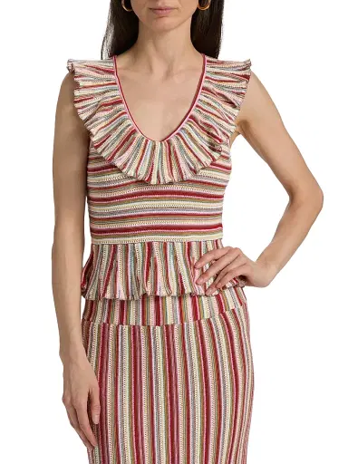 RAILS Women's Carmelita Havana Striped Ruffled Cotton Peplum Top - Havana Stripe - Size XXL | Thumbnail 3