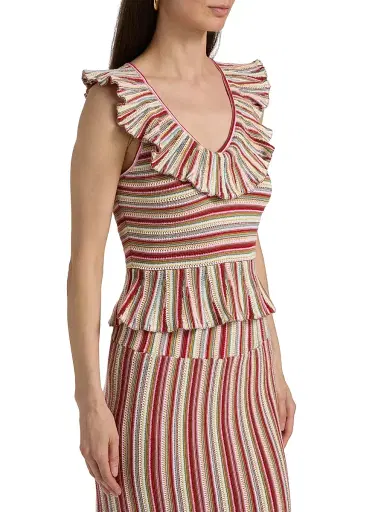RAILS Women's Carmelita Havana Striped Ruffled Cotton Peplum Top - Havana Stripe - Size XXL | Thumbnail 4