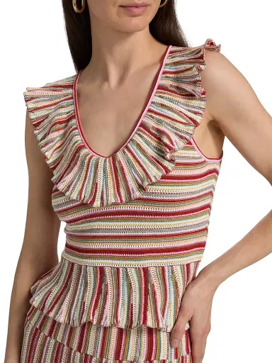 RAILS Women's Carmelita Havana Striped Ruffled Cotton Peplum Top - Havana Stripe - Size XXL | Thumbnail 6