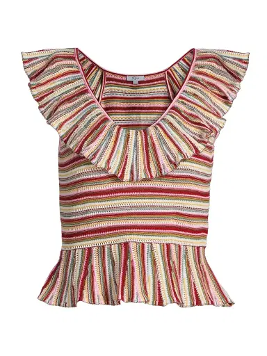RAILS Women's Carmelita Havana Striped Ruffled Cotton Peplum Top - Havana Stripe - Size XXL | Thumbnail 1