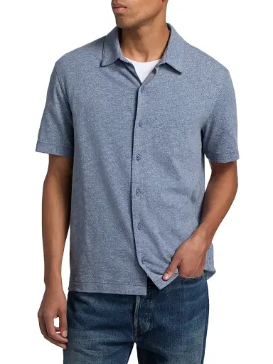Vince Men's Tonal Leaf Slub Cotton Shirt - Hawk Blue Light | Thumbnail 3