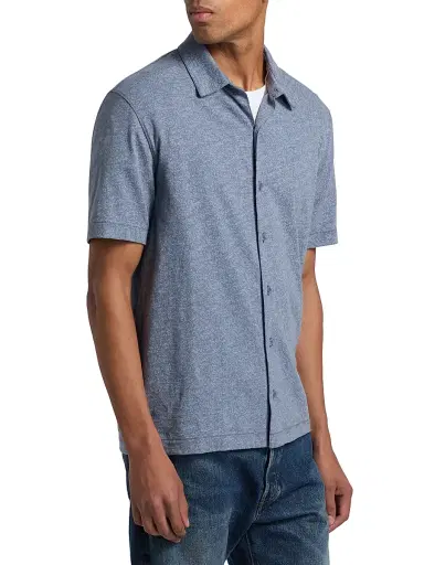 Vince Men's Tonal Leaf Slub Cotton Shirt - Hawk Blue Light | Thumbnail 4
