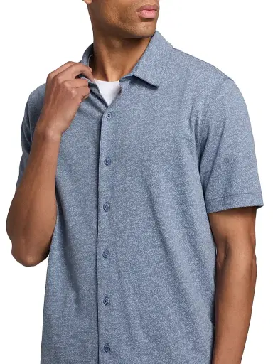 Vince Men's Tonal Leaf Slub Cotton Shirt - Hawk Blue Light | Thumbnail 6