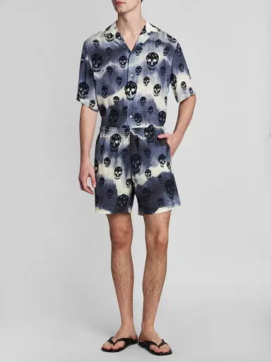 McQueen Men's Tie-Dye Skull Nylon Swim Shorts - Navy Black | Thumbnail 2