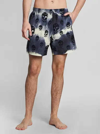 McQueen Men's Tie-Dye Skull Nylon Swim Shorts - Navy Black | Thumbnail 3