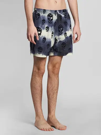 McQueen Men's Tie-Dye Skull Nylon Swim Shorts - Navy Black | Thumbnail 4