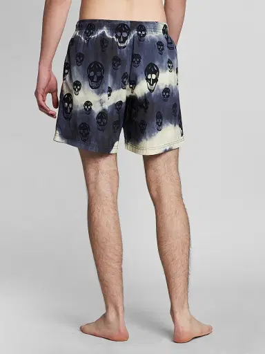 McQueen Men's Tie-Dye Skull Nylon Swim Shorts - Navy Black | Thumbnail 5