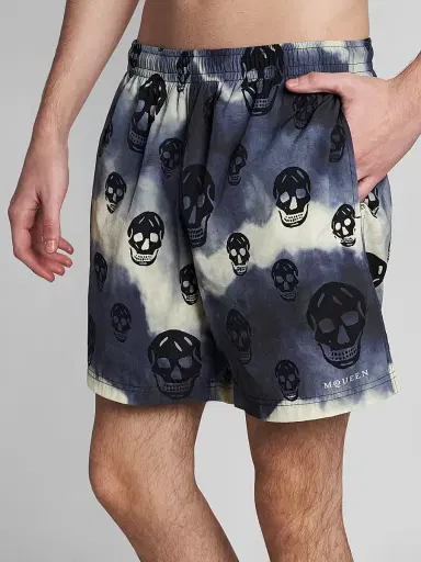 McQueen Men's Tie-Dye Skull Nylon Swim Shorts - Navy Black | Thumbnail 6