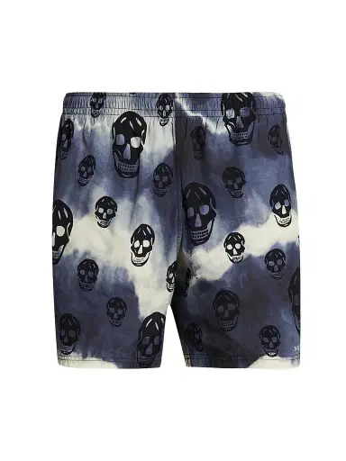 McQueen Men's Tie-Dye Skull Nylon Swim Shorts - Navy Black | Thumbnail 1