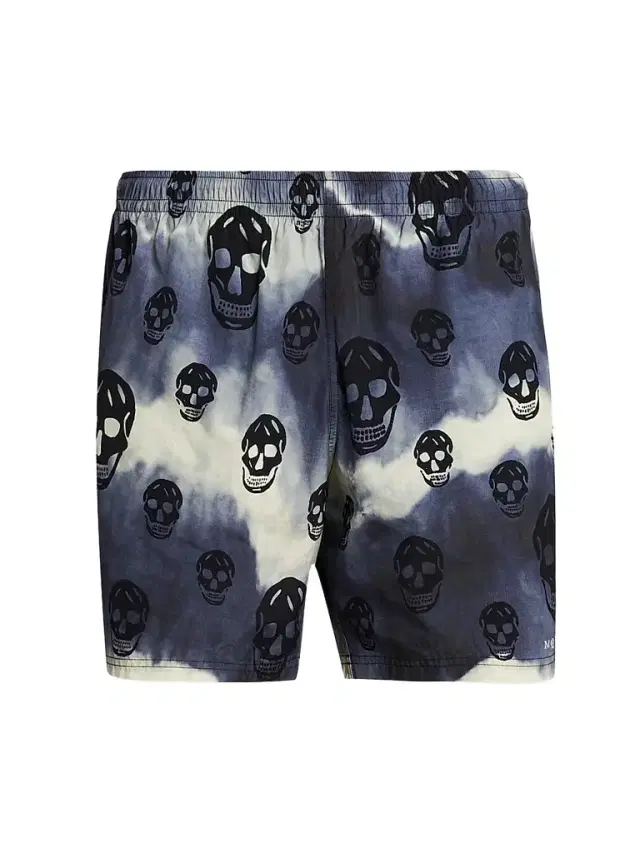 McQueen Men's Tie-Dye Skull Nylon Shorts - Navy Black