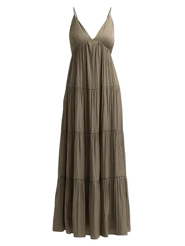 L'AGENCE Women's Lua Tiered Satin Maxi Dress - Smokey Olive