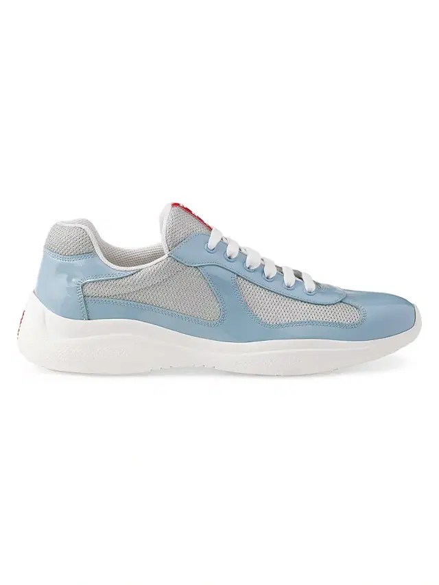 Prada Men's Patent Leather and Technical Fabric  America's Cup Sneakers - Light Blue