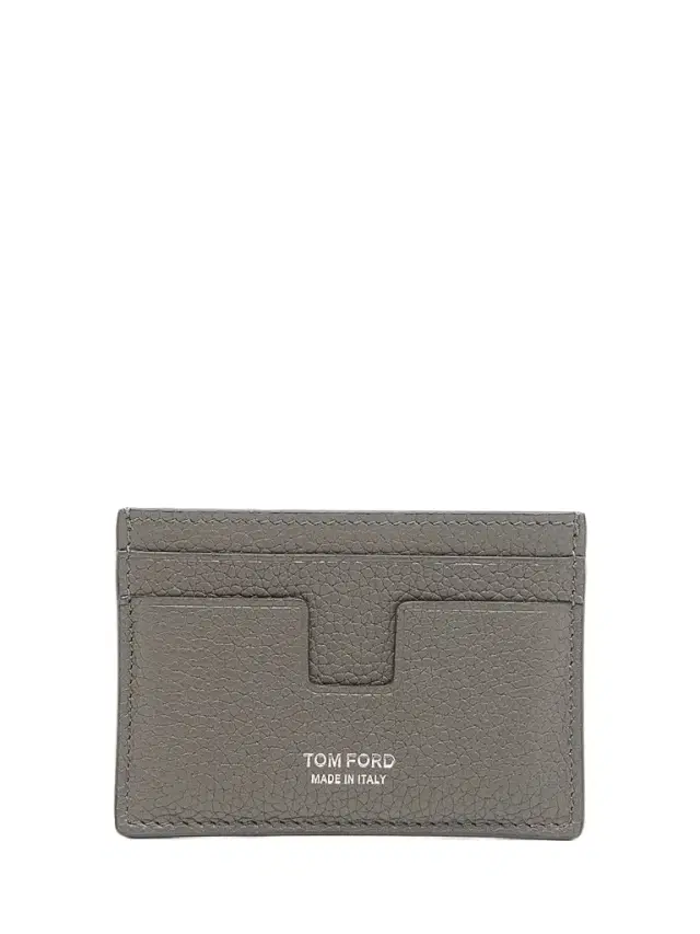 TOM FORD Men's T-Line Grain Leather Card Holder - Smoke Grey