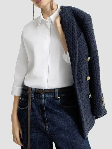 Brunello Cucinelli Women's Stretch Cotton Poplin Shirt with Shiny Trim - White - Size XXXL | Thumbnail 4 Brunello Cucinelli Women's Stretch Cotton Poplin Shirt with Shiny Trim - White - Size XXXL | Thumbnail 4