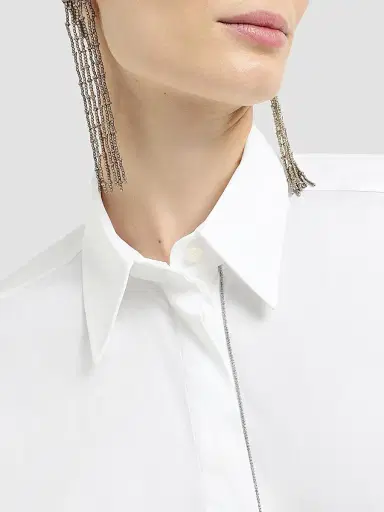 Brunello Cucinelli Women's Stretch Cotton Poplin Shirt with Shiny Trim - White - Size XXXL | Thumbnail 5 Brunello Cucinelli Women's Stretch Cotton Poplin Shirt with Shiny Trim - White - Size XXXL | Thumbnail 5