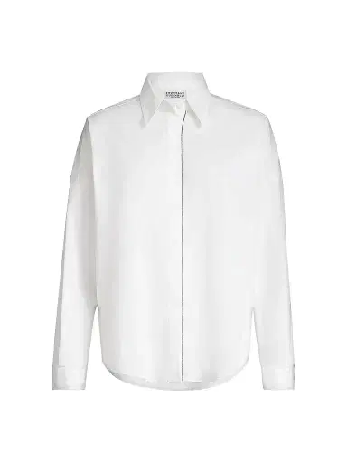 Brunello Cucinelli Women's Stretch Cotton Poplin Shirt with Shiny Trim - White - Size XXXL | Thumbnail 1 Brunello Cucinelli Women's Stretch Cotton Poplin Shirt with Shiny Trim - White - Size XXXL | Thumbnail 1