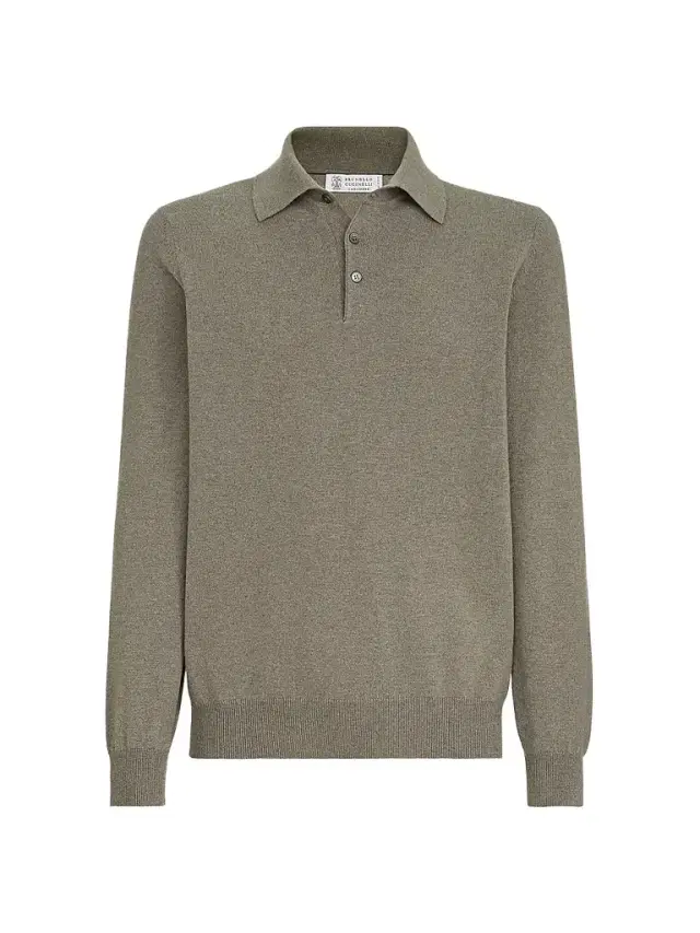 Brunello Cucinelli Men's Cashmere Knit Polo Shirt - Military