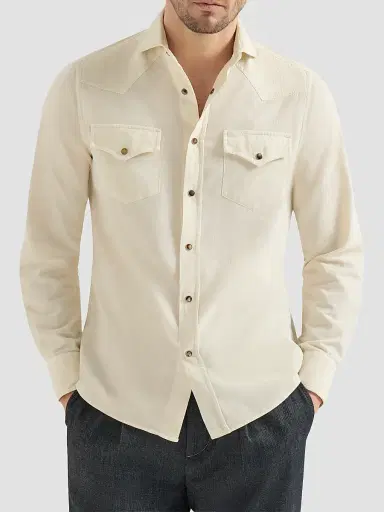 Brunello Cucinelli Men's Garment Dyed Easy Fit Western Shirt - Panama - Size XXXXXL | Thumbnail 2