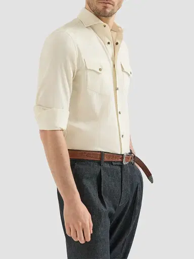 Brunello Cucinelli Men's Garment Dyed Easy Fit Western Shirt - Panama - Size XXXXXL | Thumbnail 4