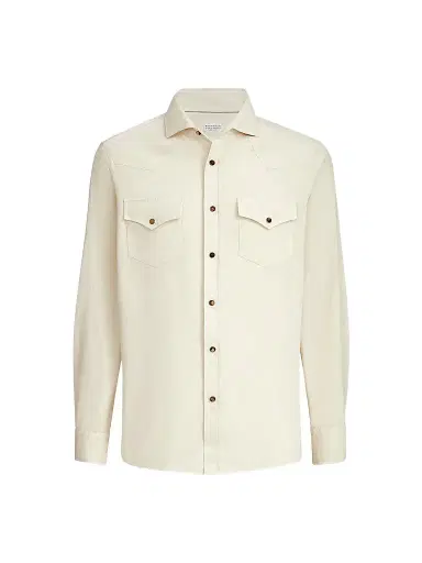 Brunello Cucinelli Men's Garment Dyed Easy Fit Western Shirt - Panama - Size XXXXXL | Thumbnail 1