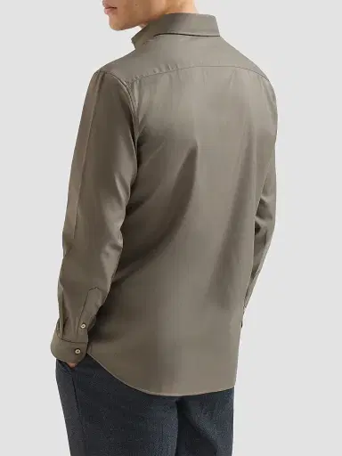 Brunello Cucinelli Men's Garment-Dyed Twill Shirt with Spread Collar - Khaki - Size XXXXL | Thumbnail 3