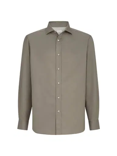 Brunello Cucinelli Men's Garment-Dyed Twill Shirt with Spread Collar - Khaki - Size XXXXL | Thumbnail 1