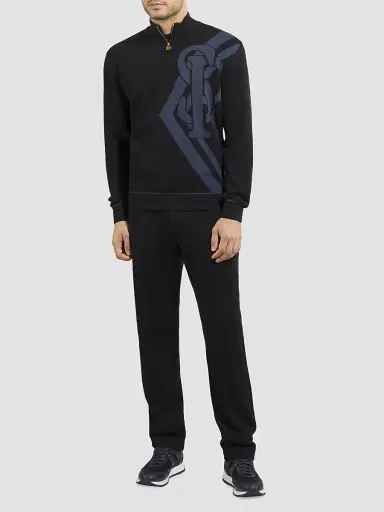 Stefano Ricci Men's Zip Mock Neck Sweater - Black - Size 46 | Thumbnail 2