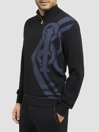 Stefano Ricci Men's Zip Mock Neck Sweater - Black - Size 46 | Thumbnail 3