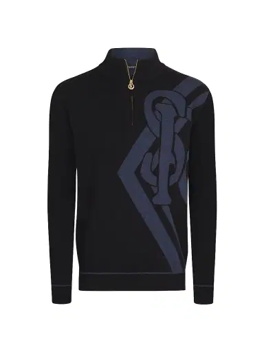 Stefano Ricci Men's Zip Mock Neck Sweater - Black - Size 46 | Thumbnail 1
