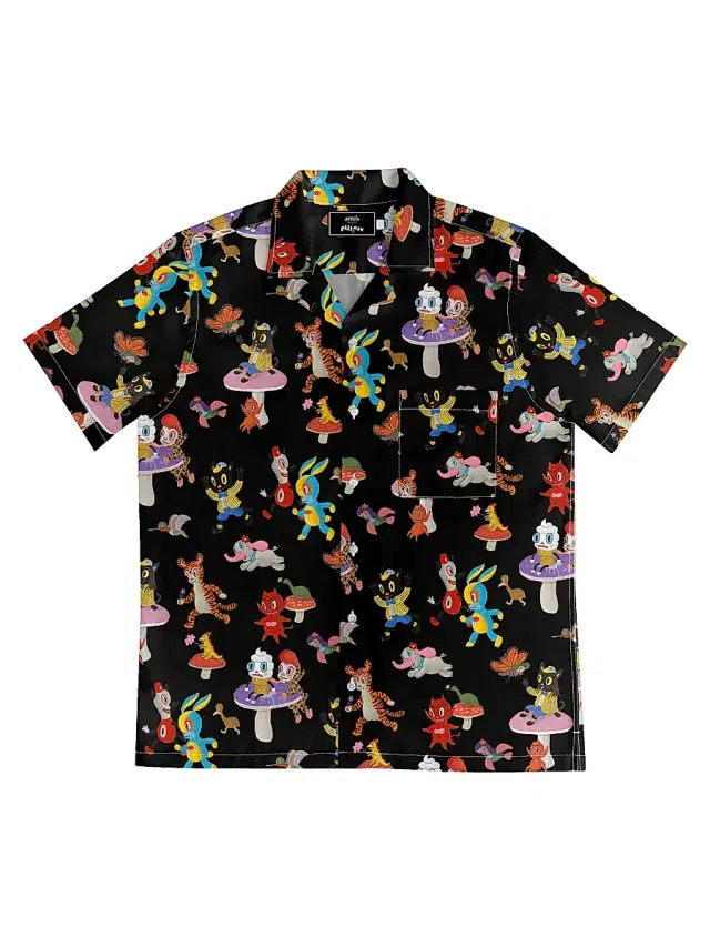 Men's Printed Regular-Fit Camp Shirt - Black