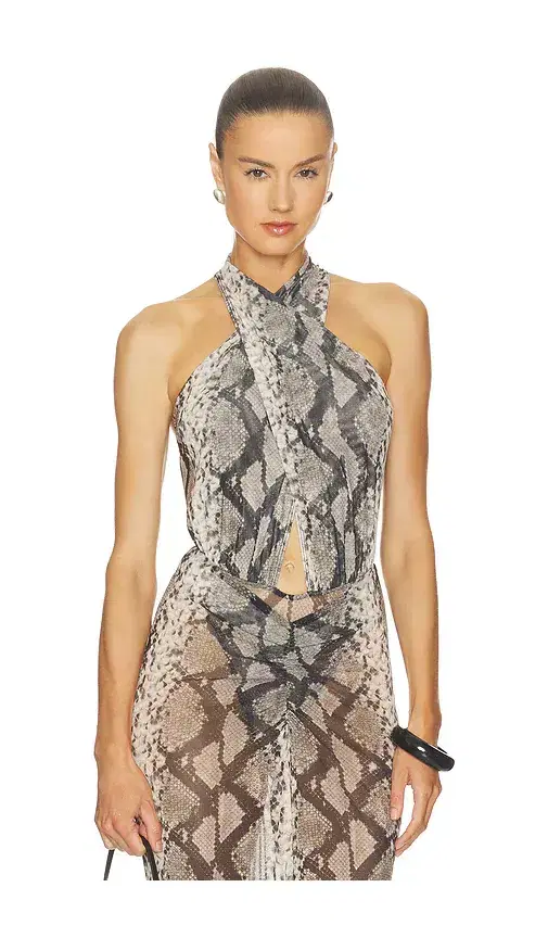 x REVOLVE Printed Mesh Cross Bodysuit