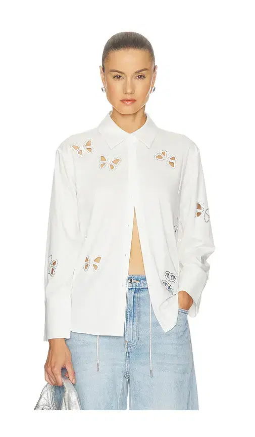 Alice + Olivia Finely Embellished Buttondown With Cutouts