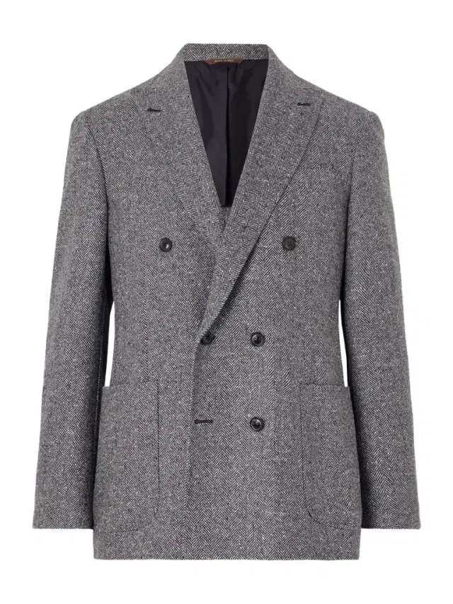 Canali Kei Double-Breasted Herringbone Wool and Cashmere-Blend Suit Jacket - Men
