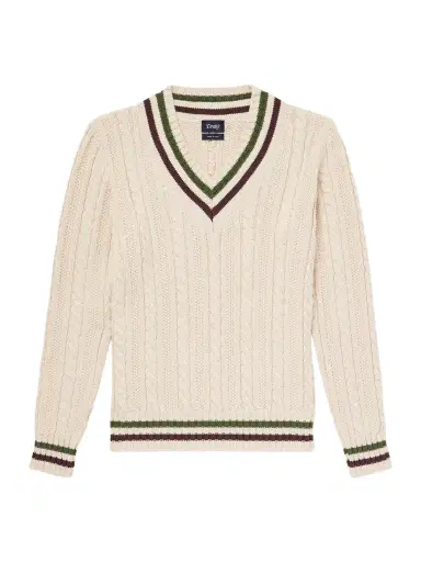 Drake's Cricket Knitted Cotton and Cashmere-Blend Sweater - Men | Thumbnail 1 Drake's Cricket Knitted Cotton and Cashmere-Blend Sweater - Men | Thumbnail 1