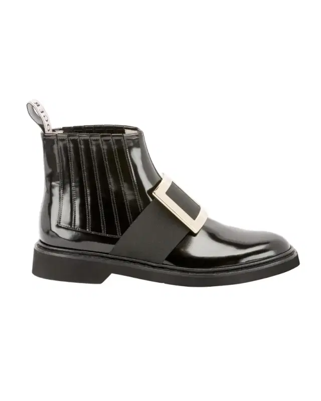Roger Vivier Viv Ranger Patent Leather Pilgrim Buckle Booties