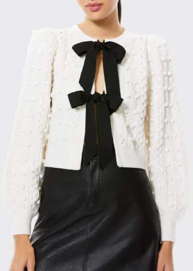 Alice + Olivia Kitty Puff-Sleeve Bauble Knit Sweater with Bows | Thumbnail 3