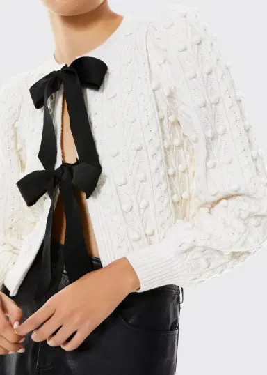 Alice + Olivia Kitty Puff-Sleeve Bauble Knit Sweater with Bows | Thumbnail 4