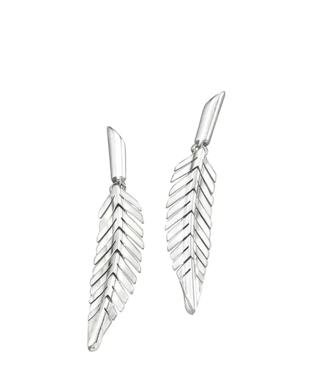 CADAR 18K White Gold Feather Drop Earrings, Small