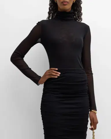 Fuzzi Long-Sleeve Turtleneck Tulle Blouse | Thumbnail 2 Fuzzi Long-Sleeve Turtleneck Tulle Blouse | Thumbnail 2