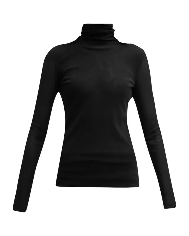 Fuzzi Long-Sleeve Turtleneck Tulle Blouse