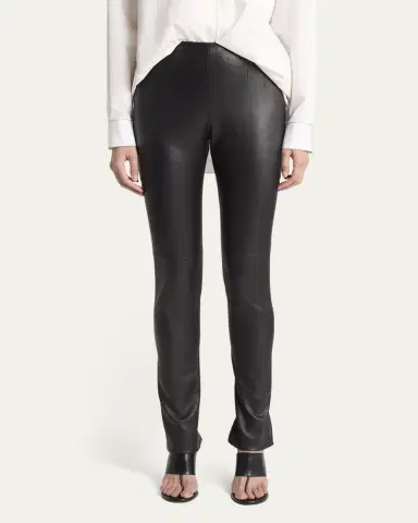 The Row Lakun Leather Skinny-Leg Slit-Hem Pants | Thumbnail 2