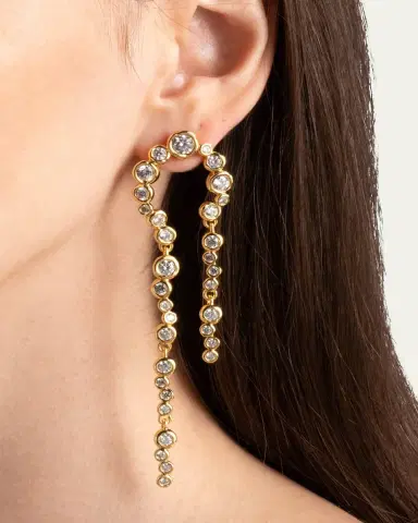 Alexis Bittar Asterales Gold CZ Arched Long Earrings | Thumbnail 2