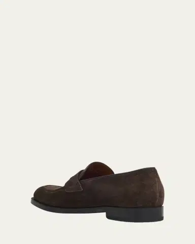Zegna Men's Suede Rubber-Sole Penny Loafers | Thumbnail 2