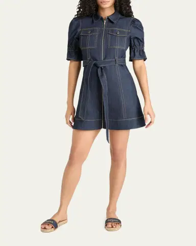 Cinq à Sept Holly Denim Puff-Sleeve Mini Dress | Thumbnail 2