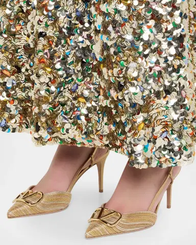 Valentino Garavani 80mm VLogo Signature Metallic Slingback Pumps with Cornely Embroidery | Thumbnail 2 Valentino Garavani 80mm VLogo Signature Metallic Slingback Pumps with Cornely Embroidery | Thumbnail 2